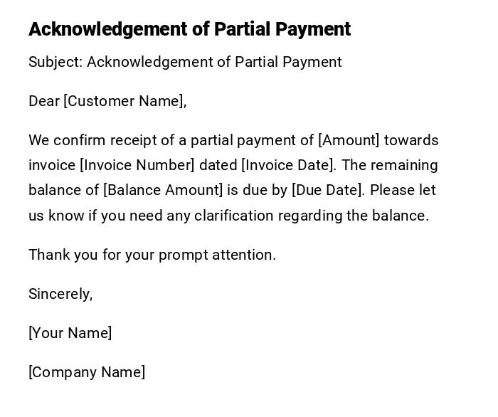 Acknowledgement of Partial Payment Acknowledgement of Partial Payment