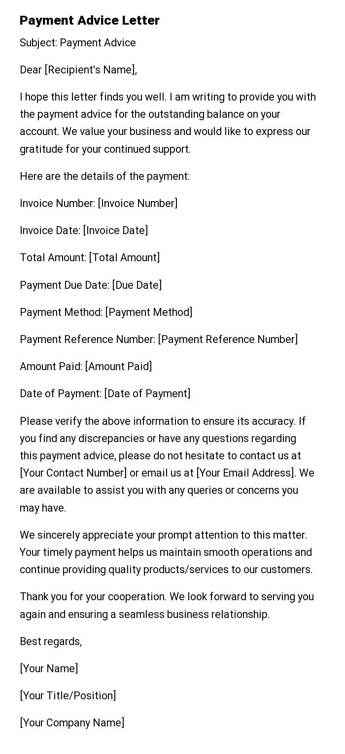 Payment Advice Letter