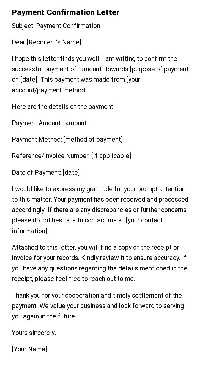 Payment Confirmation Letter