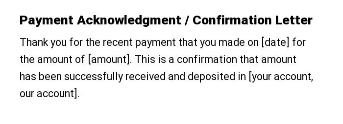 Payment Acknowledgment / Confirmation Letter