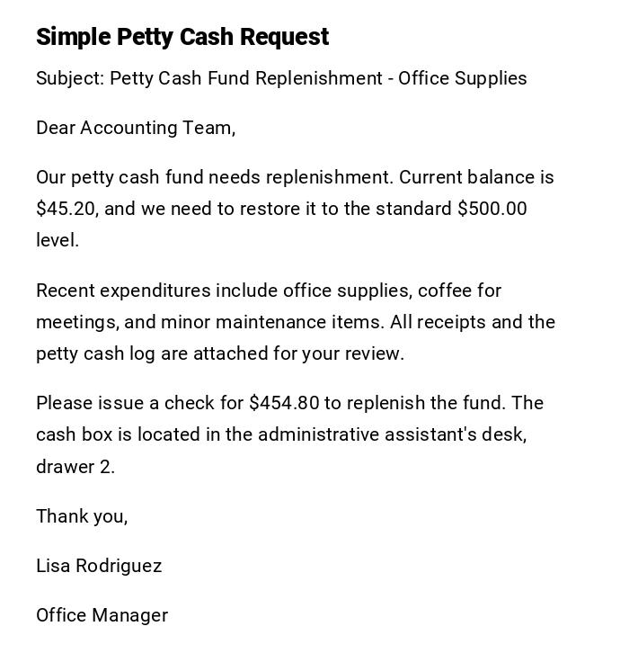 Simple Petty Cash Request