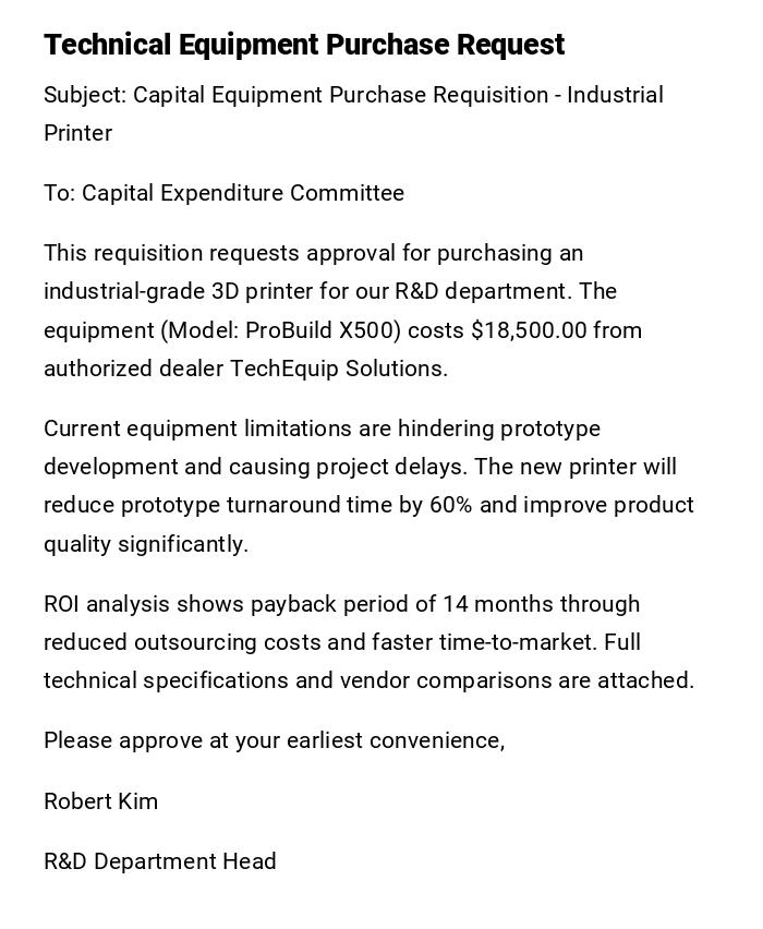 Technical Equipment Purchase Request