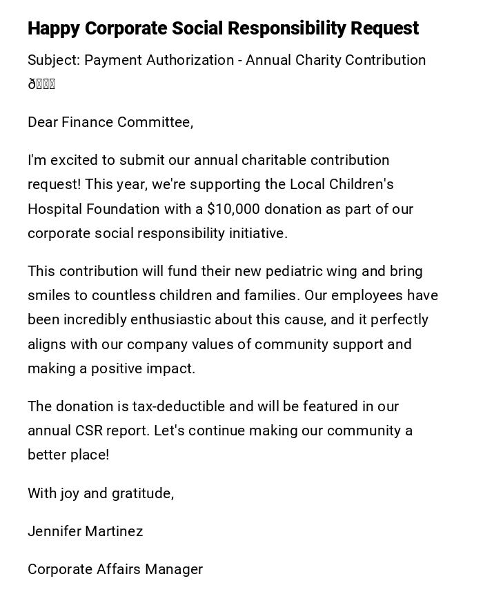 Happy Corporate Social Responsibility Request