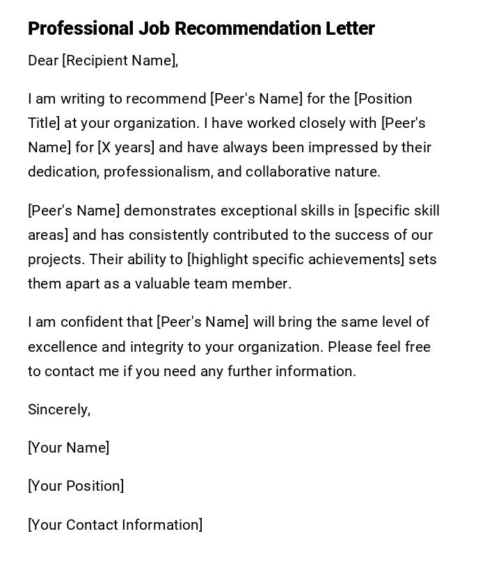 Professional Job Recommendation Letter Professional Job Recommendation Letter