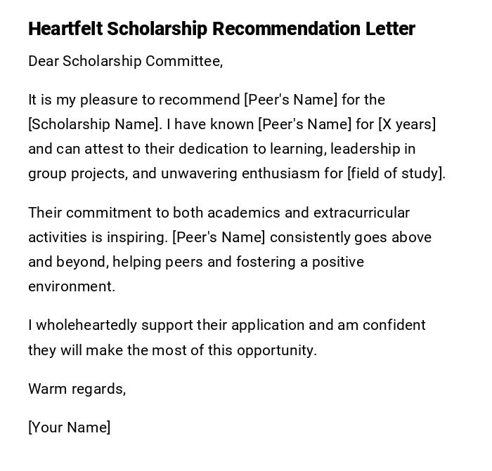 Heartfelt Scholarship Recommendation Letter Heartfelt Scholarship Recommendation Letter