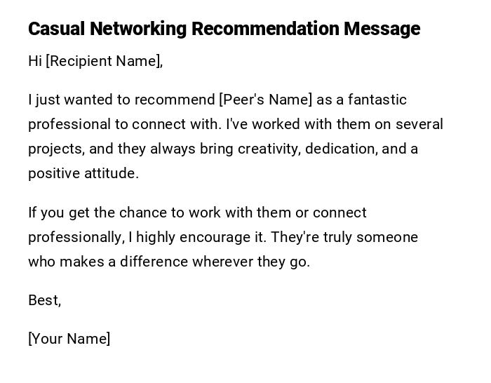 Casual Networking Recommendation Message Casual Networking Recommendation Message