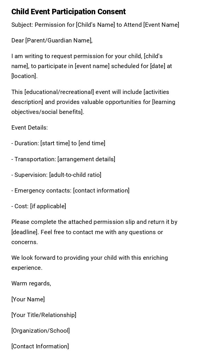 Child Event Participation Consent