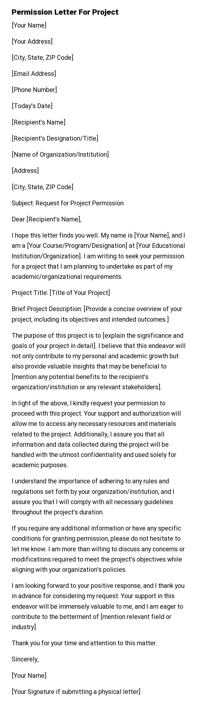 Permission Letter For Project
