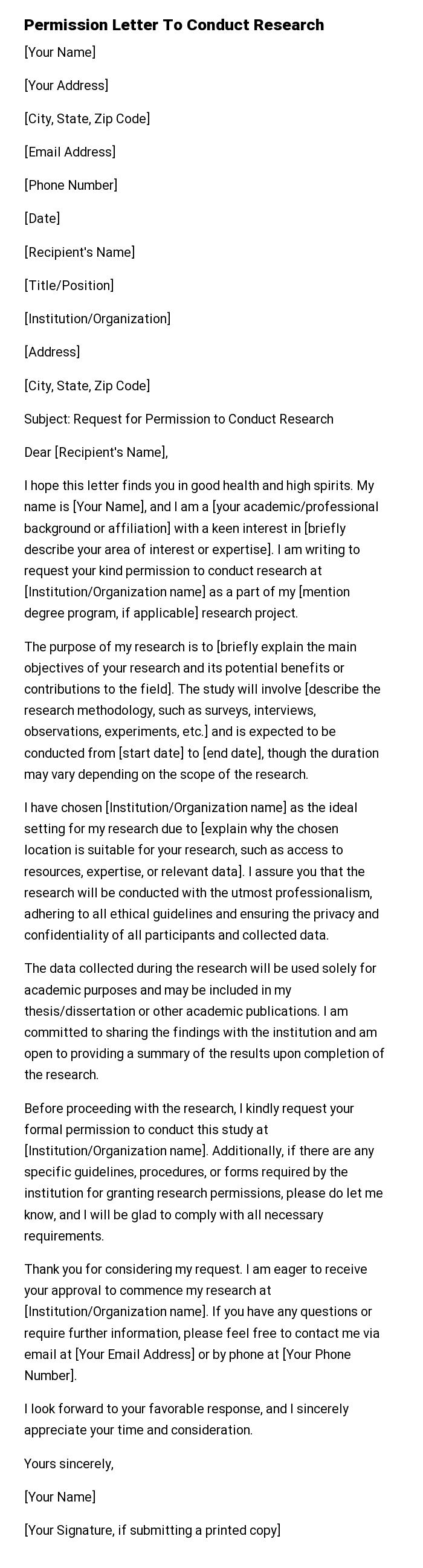 Permission Letter To Conduct Research