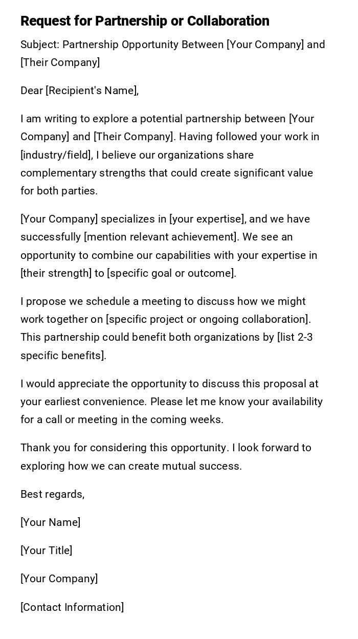 Request for Partnership or Collaboration Request for Partnership or Collaboration