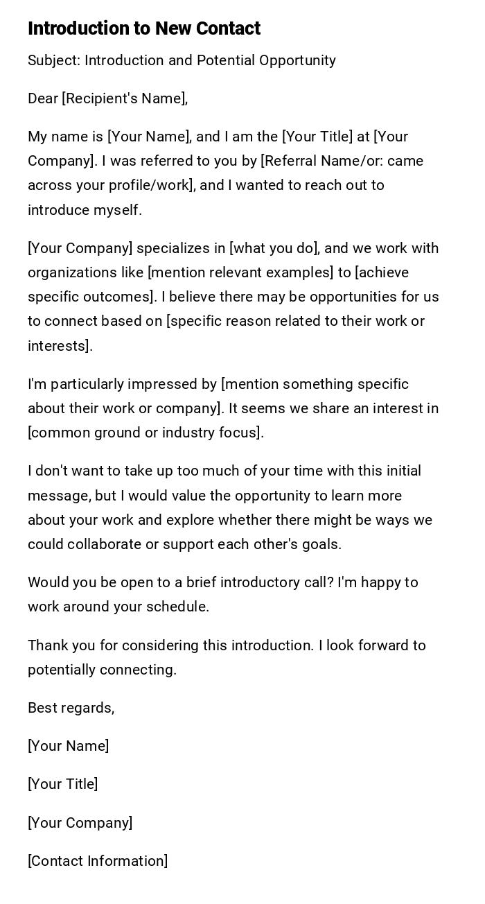 Introduction to New Contact Introduction to New Contact