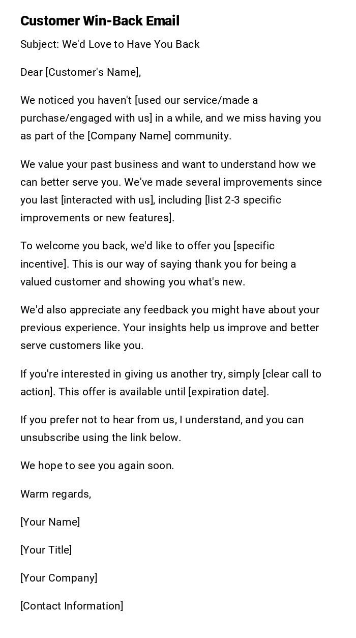 Customer Win-Back Email Customer Win-Back Email