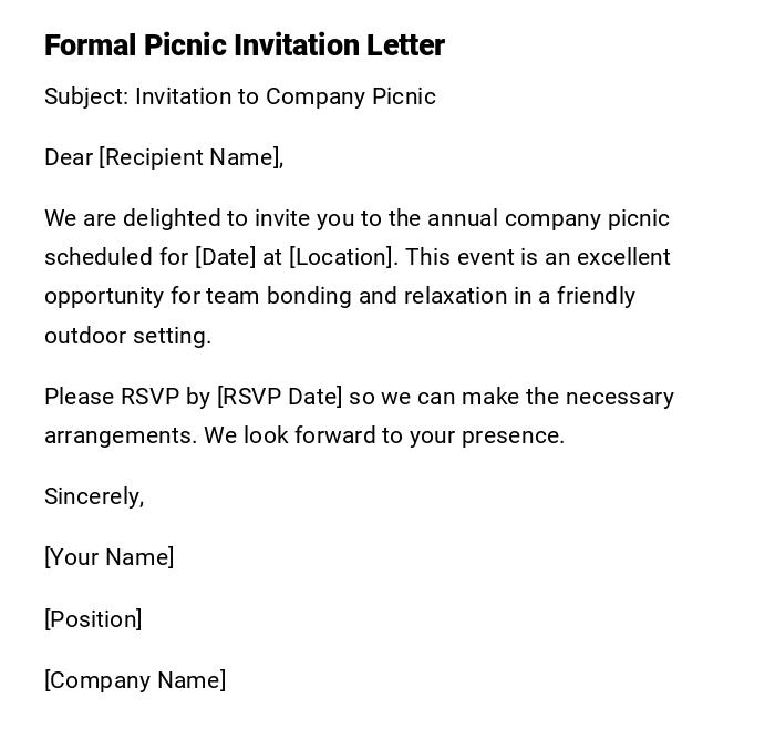 Formal Picnic Invitation Letter Formal Picnic Invitation Letter