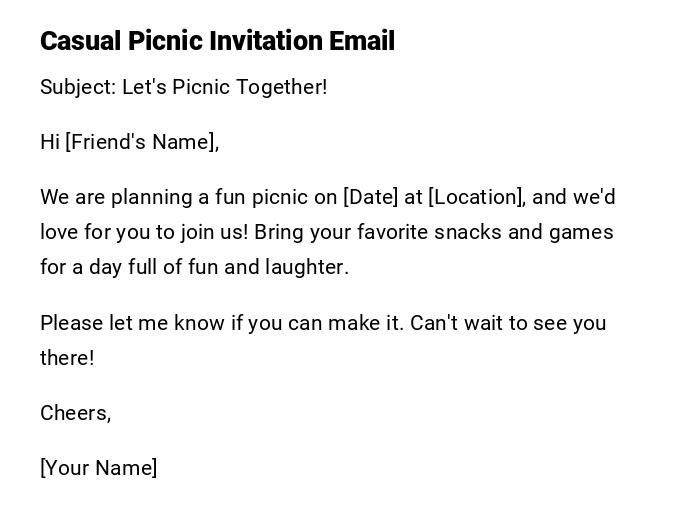 Casual Picnic Invitation Email Casual Picnic Invitation Email