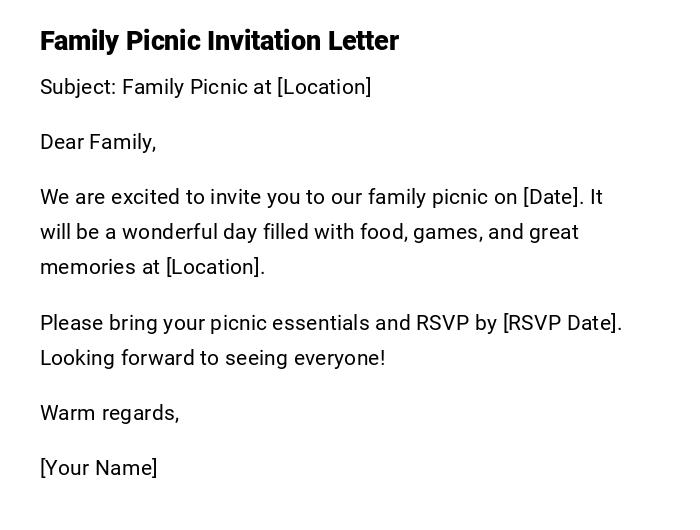 Family Picnic Invitation Letter Family Picnic Invitation Letter