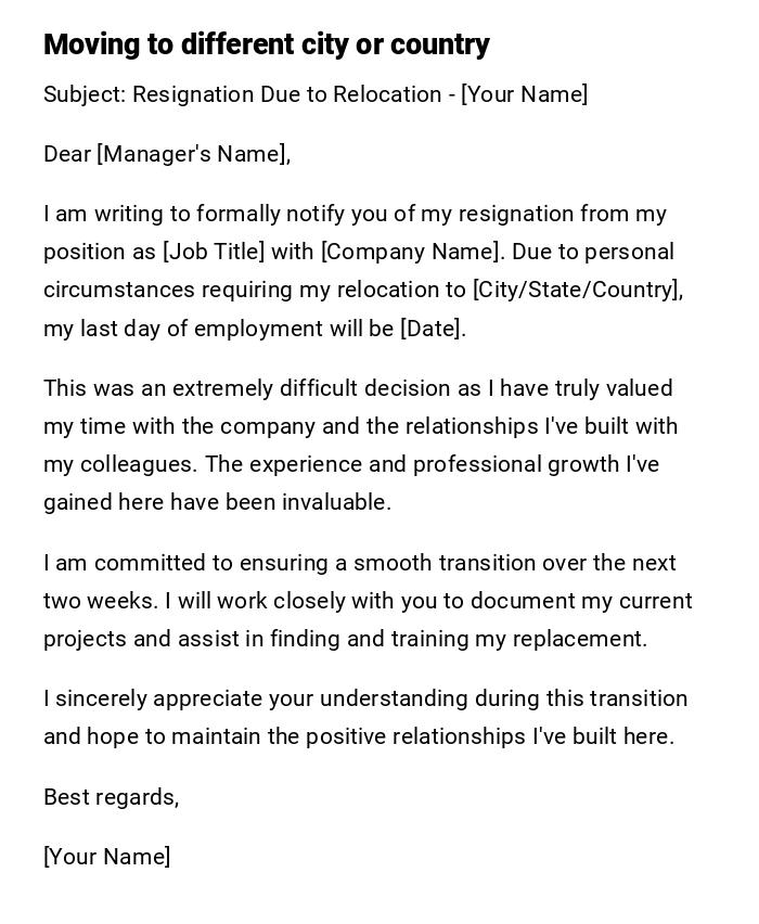 Moving to different city or country Moving to different city or country