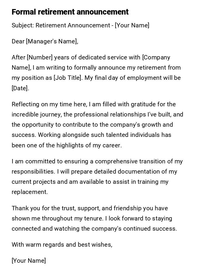 Formal retirement announcement Formal retirement announcement