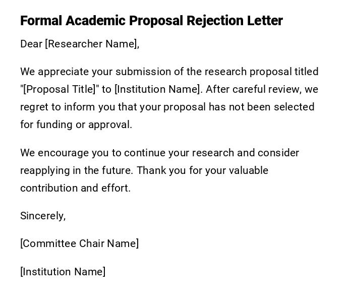 Formal Academic Proposal Rejection Letter Formal Academic Proposal Rejection Letter