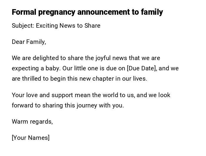 Formal pregnancy announcement to family Formal pregnancy announcement to family