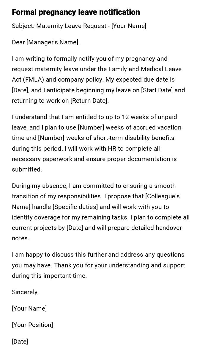 Formal pregnancy leave notification