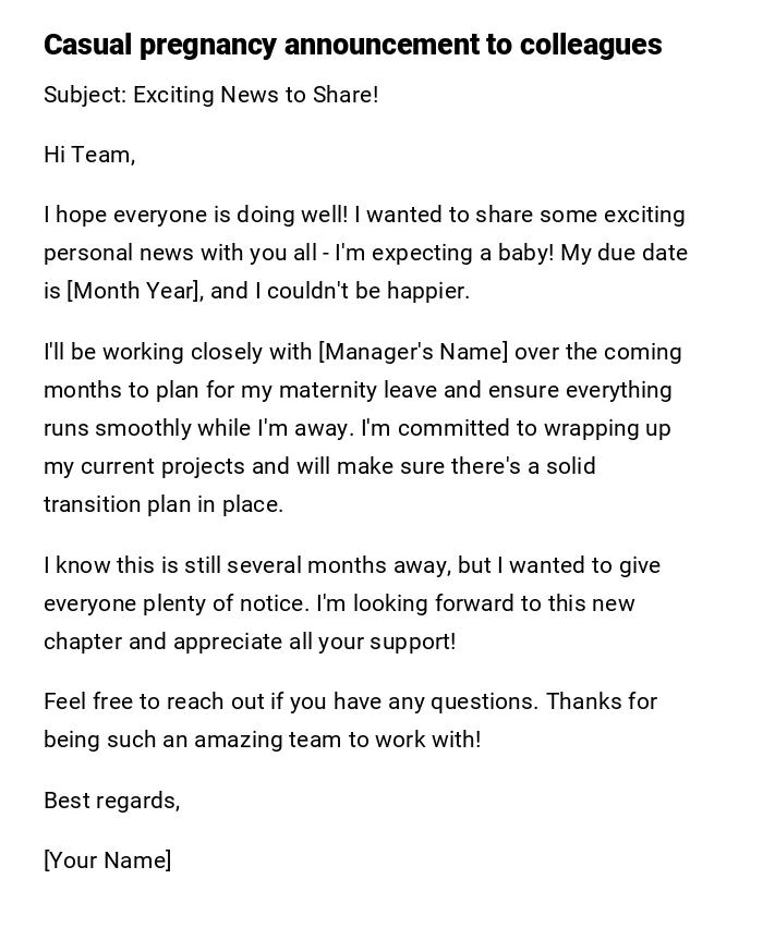 Casual pregnancy announcement to colleagues
