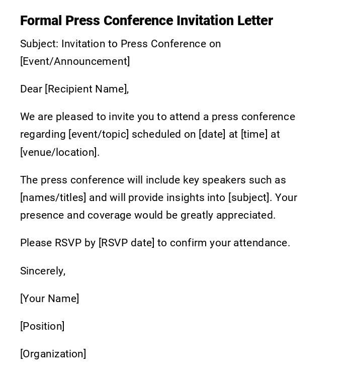 Formal Press Conference Invitation Letter Formal Press Conference Invitation Letter