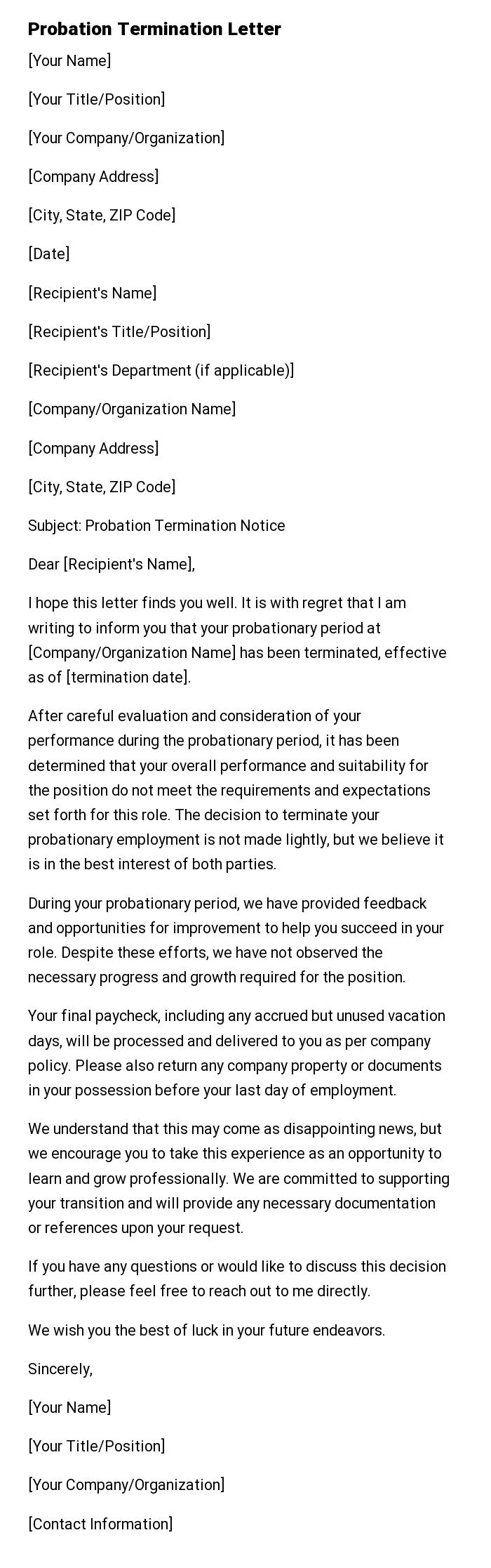 Probation Termination Letter