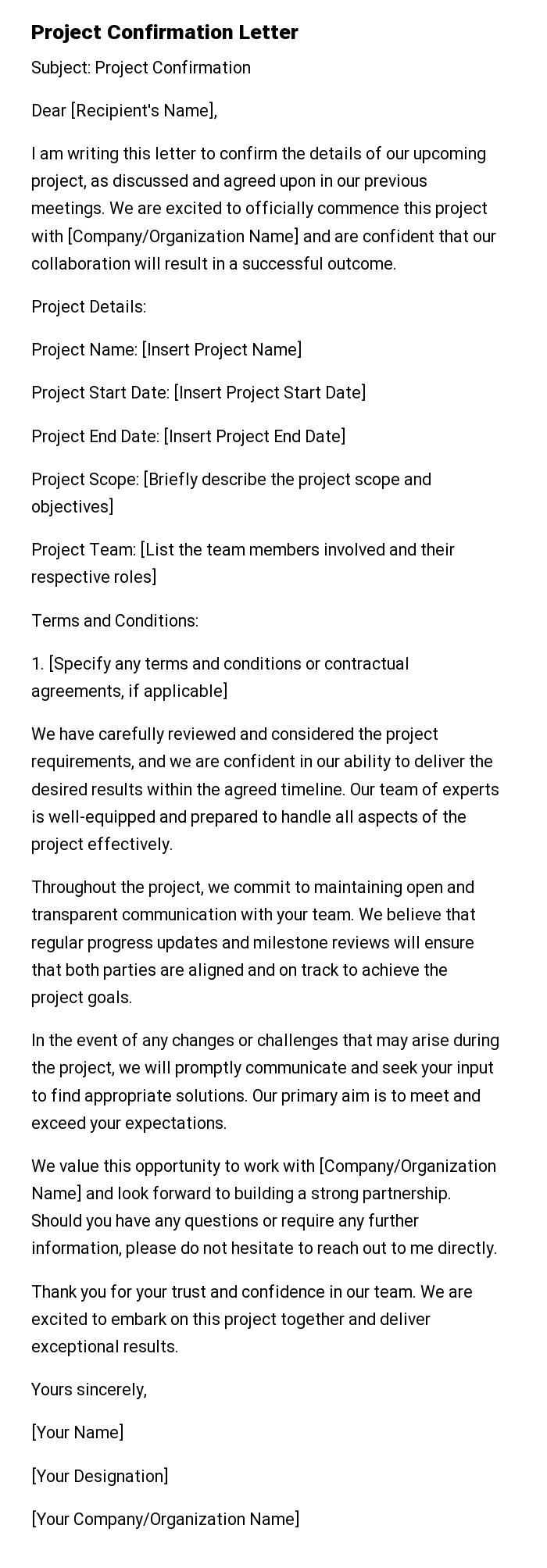 Project Confirmation Letter