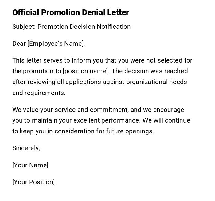 Official Promotion Denial Letter Official Promotion Denial Letter
