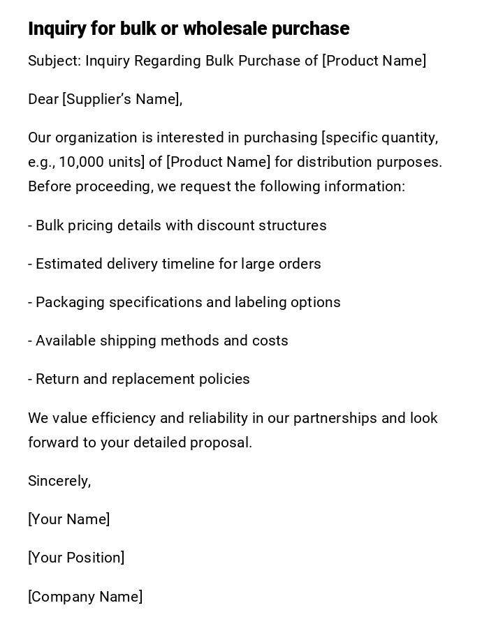 Inquiry for bulk or wholesale purchase Inquiry for bulk or wholesale purchase