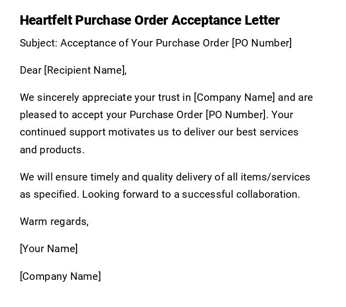 Heartfelt Purchase Order Acceptance Letter Heartfelt Purchase Order Acceptance Letter
