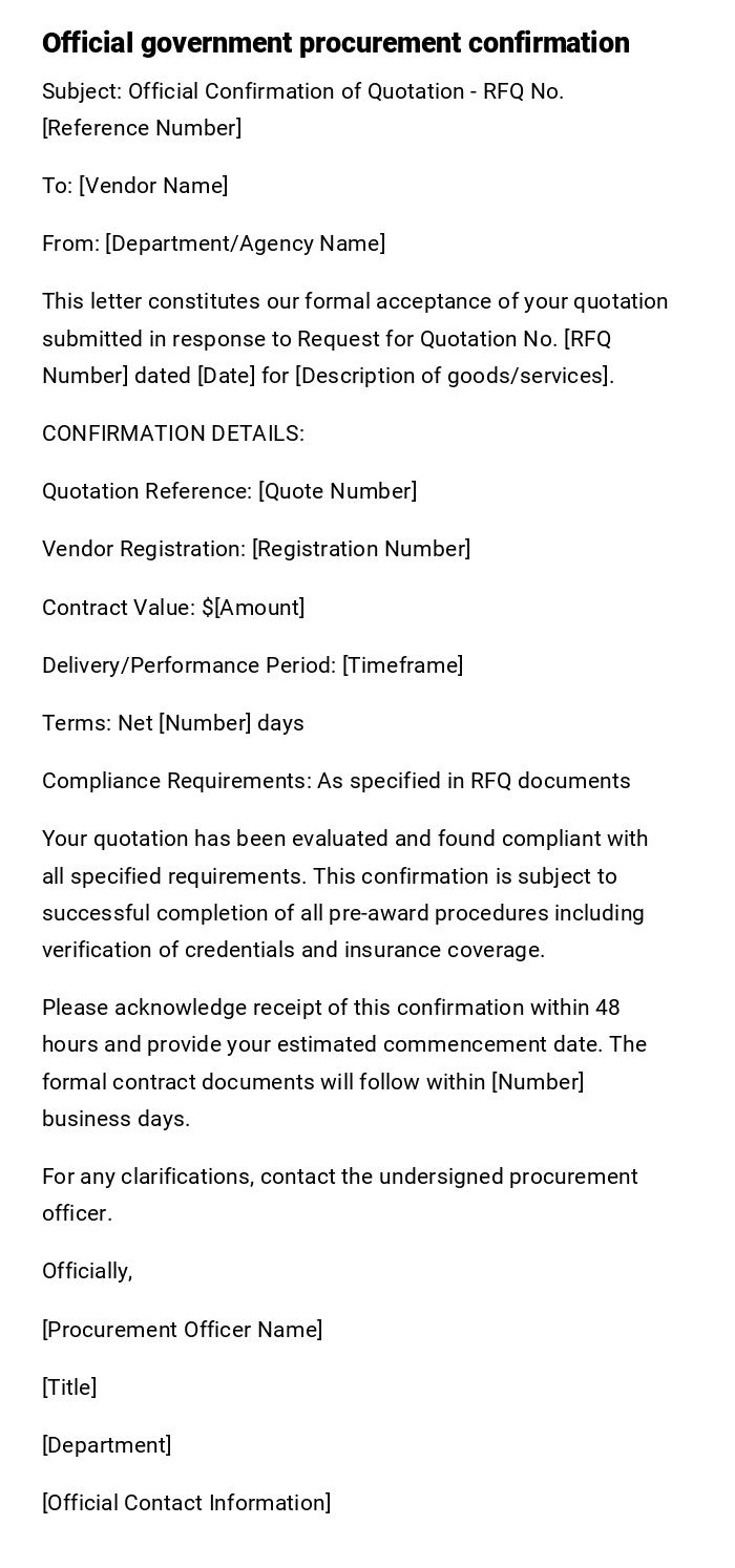 Official government procurement confirmation Official government procurement confirmation