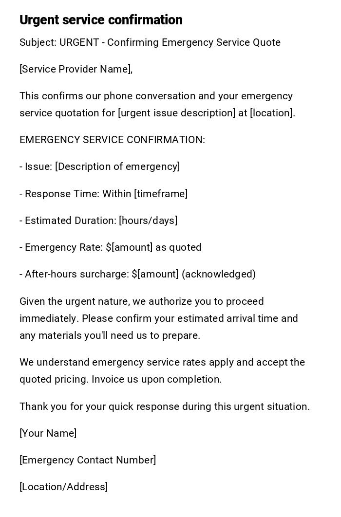 Urgent service confirmation Urgent service confirmation