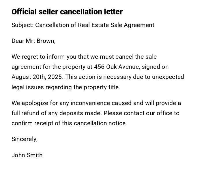 Official seller cancellation letter Official seller cancellation letter