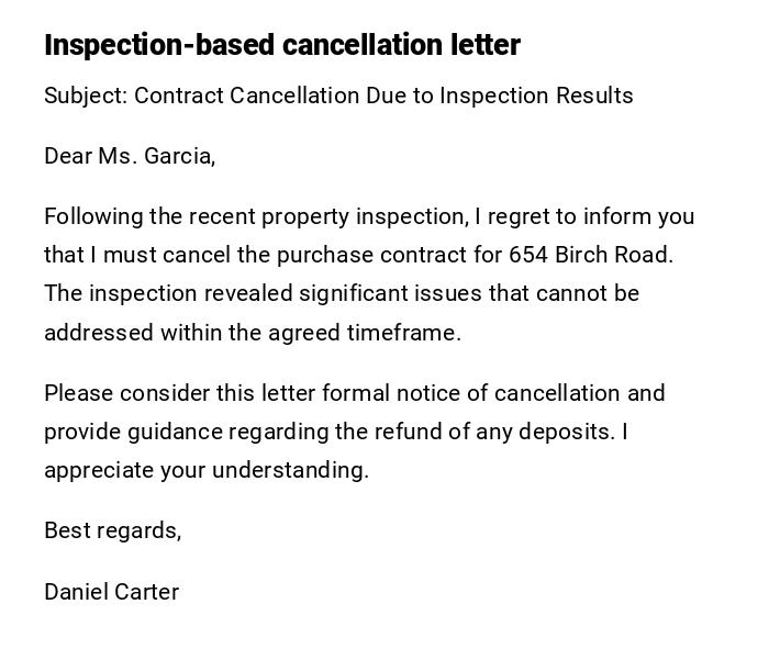 Inspection-based cancellation letter Inspection-based cancellation letter