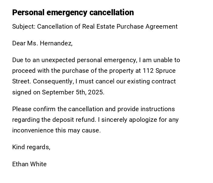 Personal emergency cancellation Personal emergency cancellation