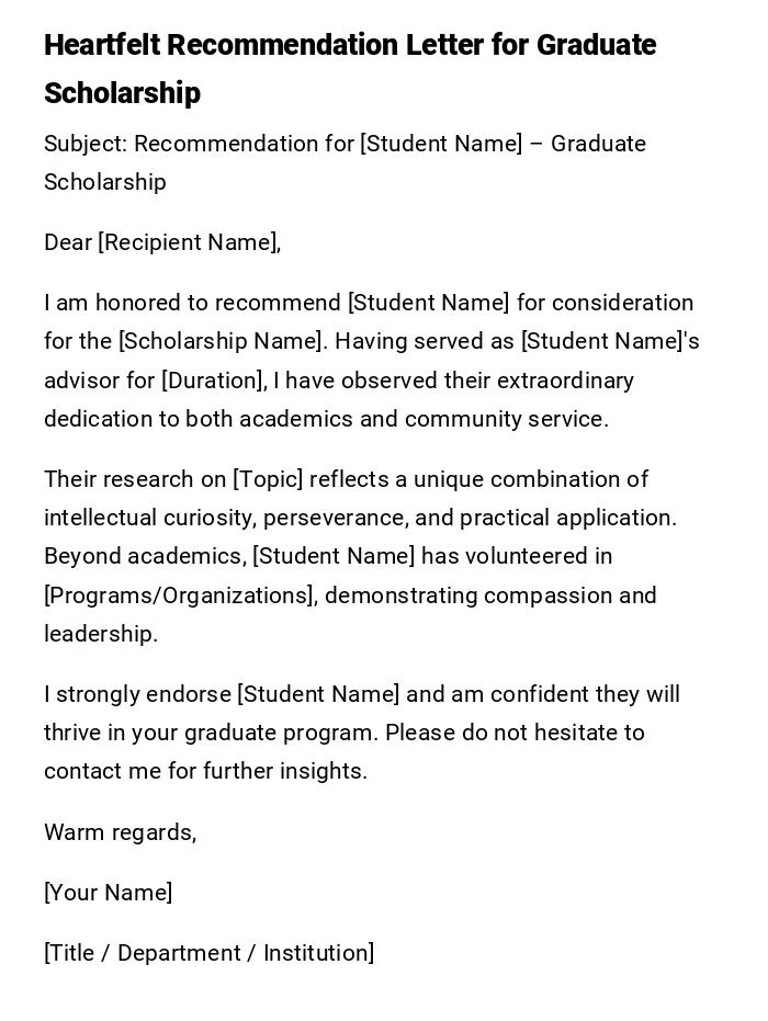 Heartfelt Recommendation Letter for Graduate Scholarship