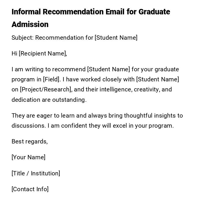 Informal Recommendation Email for Graduate Admission
