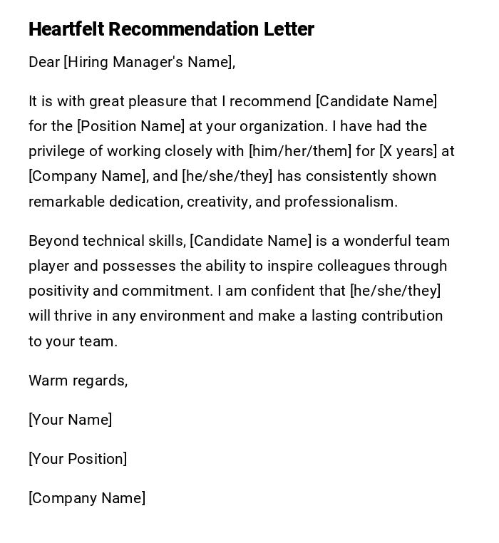 Heartfelt Recommendation Letter Heartfelt Recommendation Letter