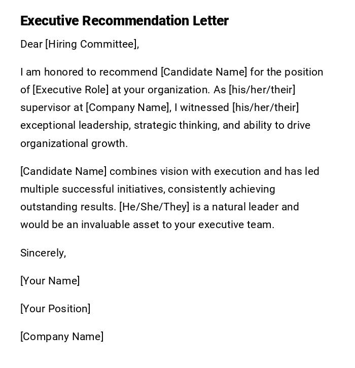 Executive Recommendation Letter Executive Recommendation Letter
