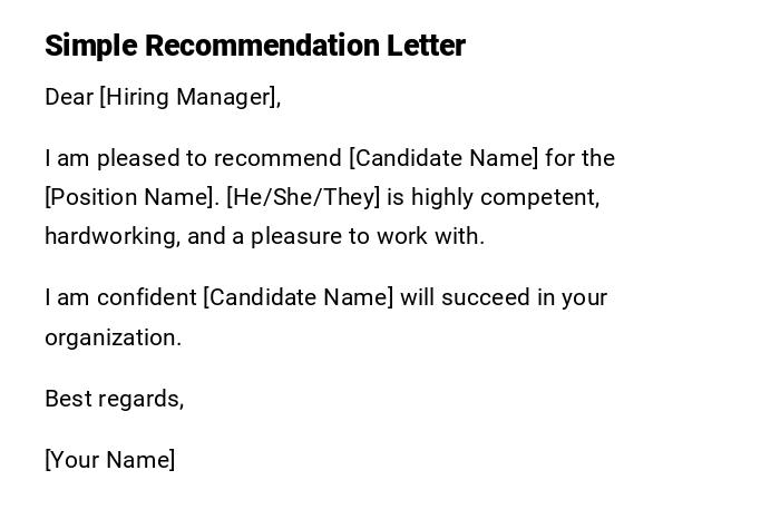 Simple Recommendation Letter Simple Recommendation Letter