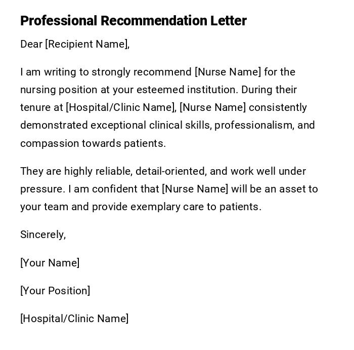 Professional Recommendation Letter