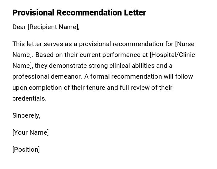 Provisional Recommendation Letter