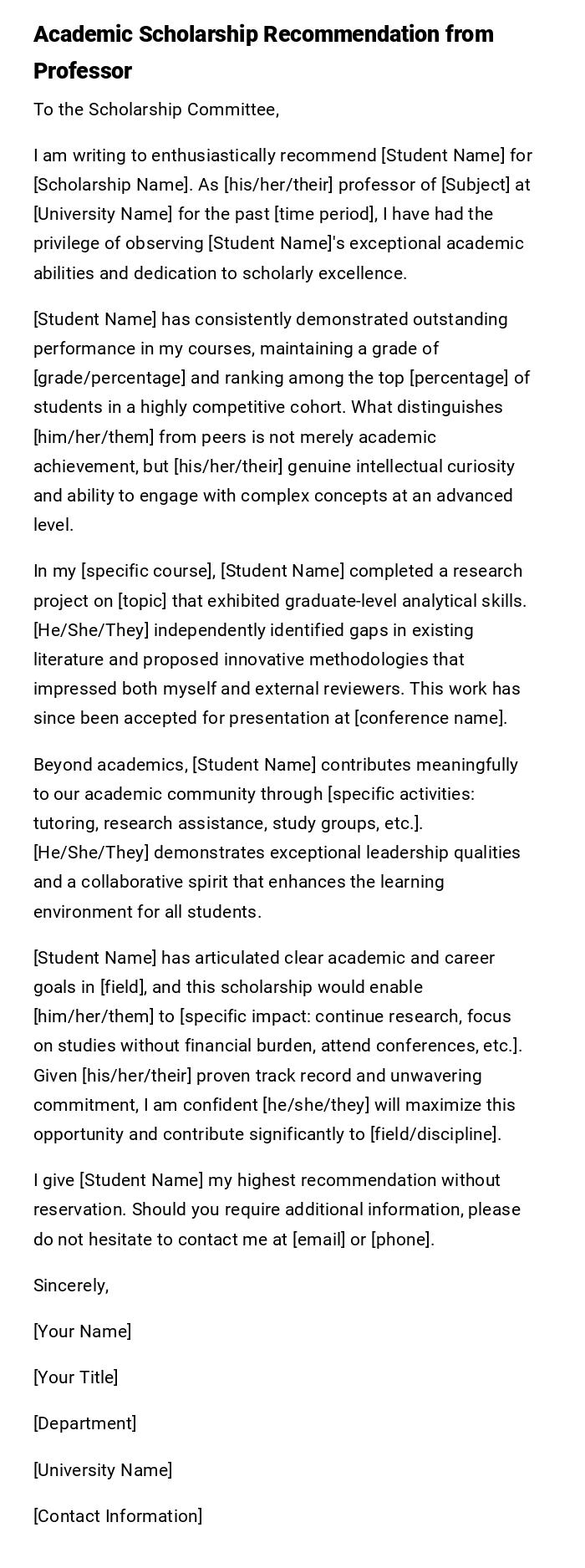 Academic Scholarship Recommendation from Professor