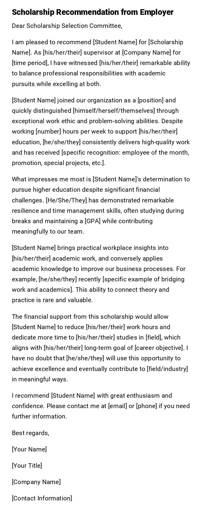 Scholarship Recommendation from Employer