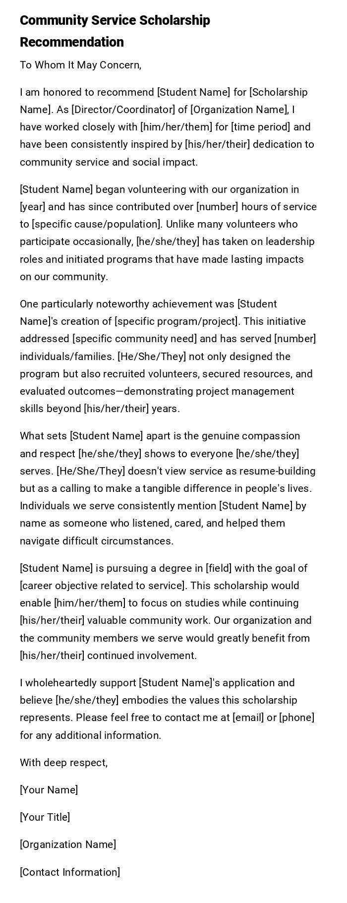 Community Service Scholarship Recommendation