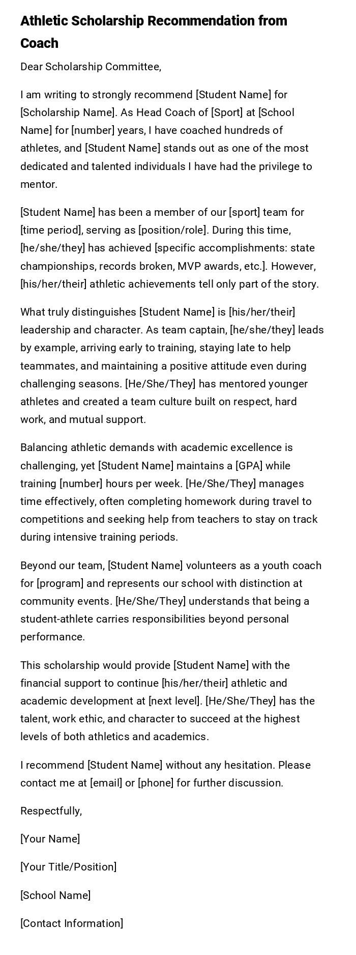 Athletic Scholarship Recommendation from Coach