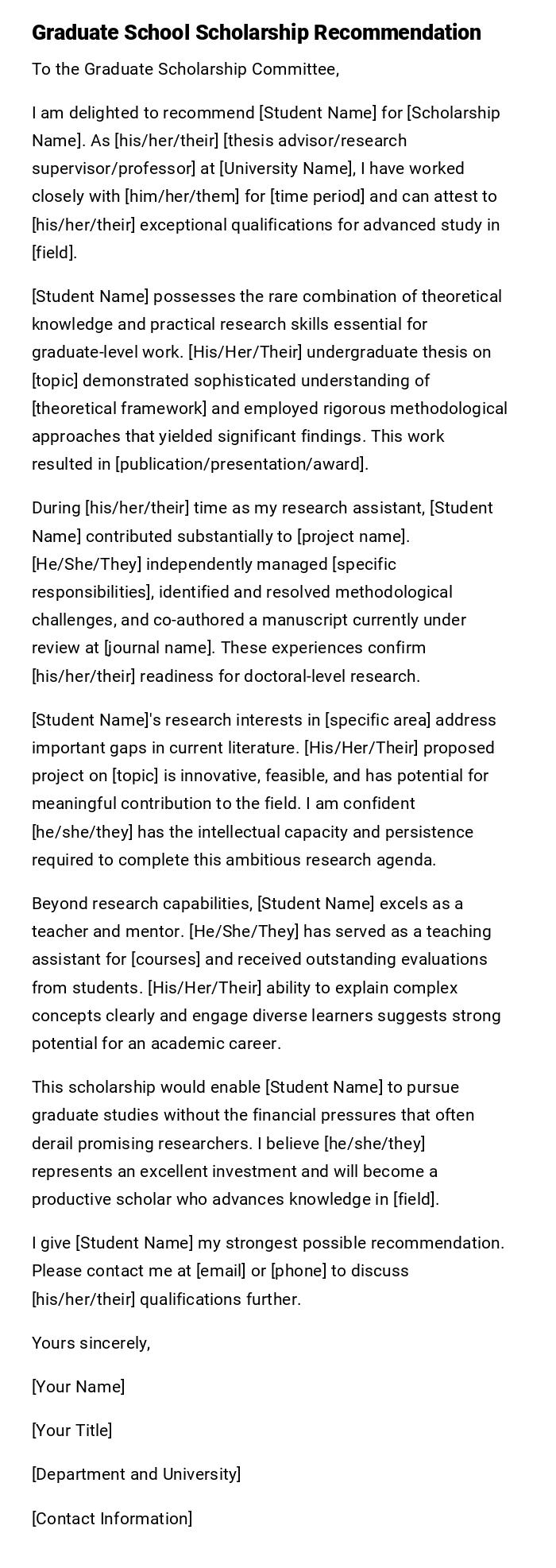 Graduate School Scholarship Recommendation