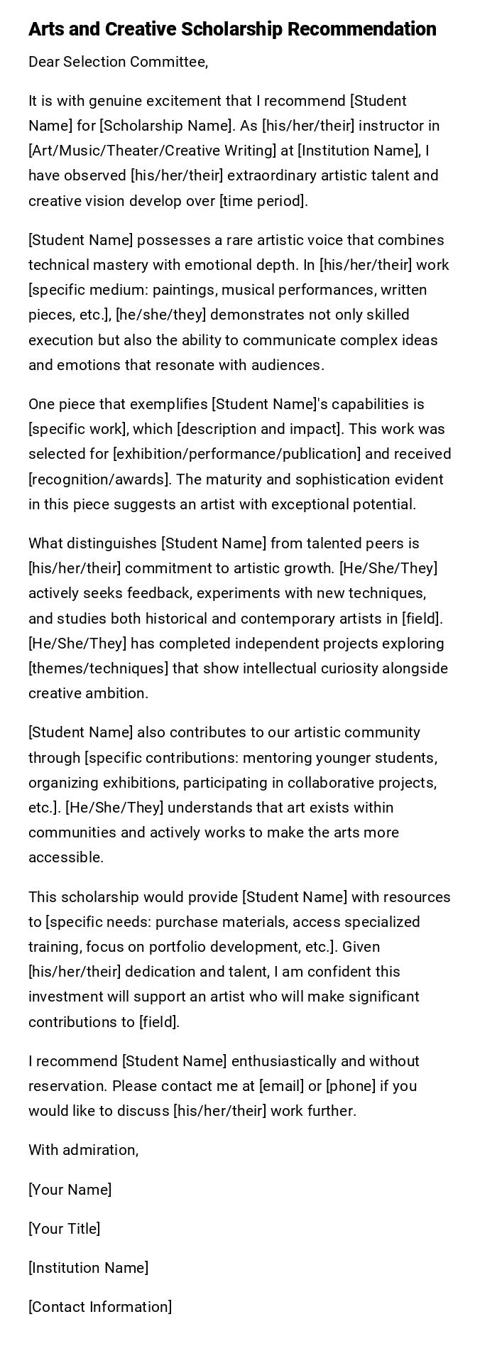 Arts and Creative Scholarship Recommendation