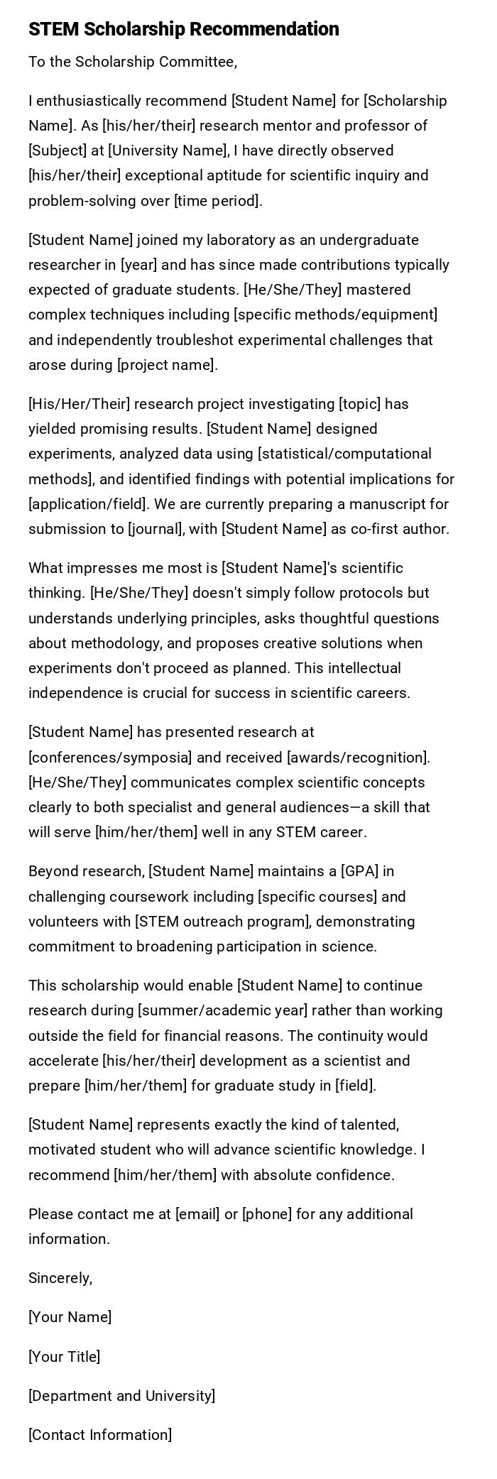 STEM Scholarship Recommendation